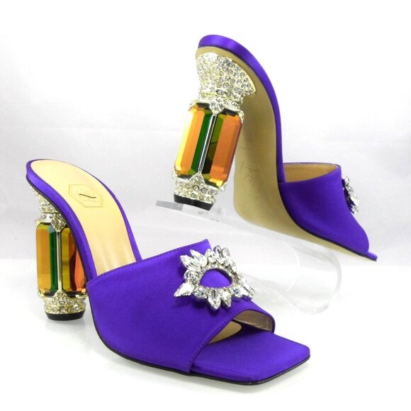 NIB$750 Nalebe Eureka Aurum Crystal-Embellished Mules Jewel Heels Slip-on Sandal - Picture 5 of 16